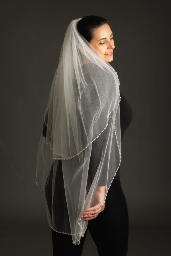 Two-Tier Sparkle Wedding Bridal Veil with Heavily Beaded Edge [2127]