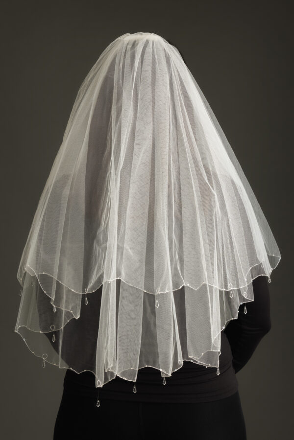 Two-Tier Stitched Edge with Drop Crystals Wedding Bridal Veil [1917]