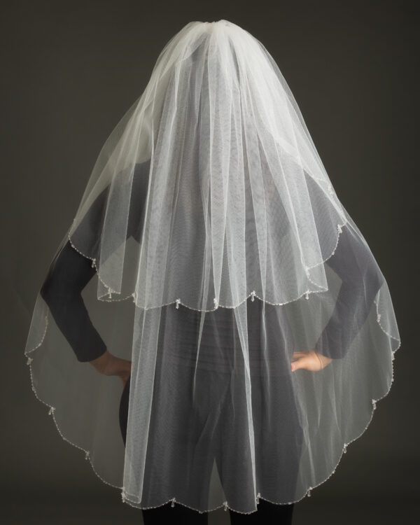 Two-Tier Scalloped Beaded Edge with Drop Crystals Veil [2067]