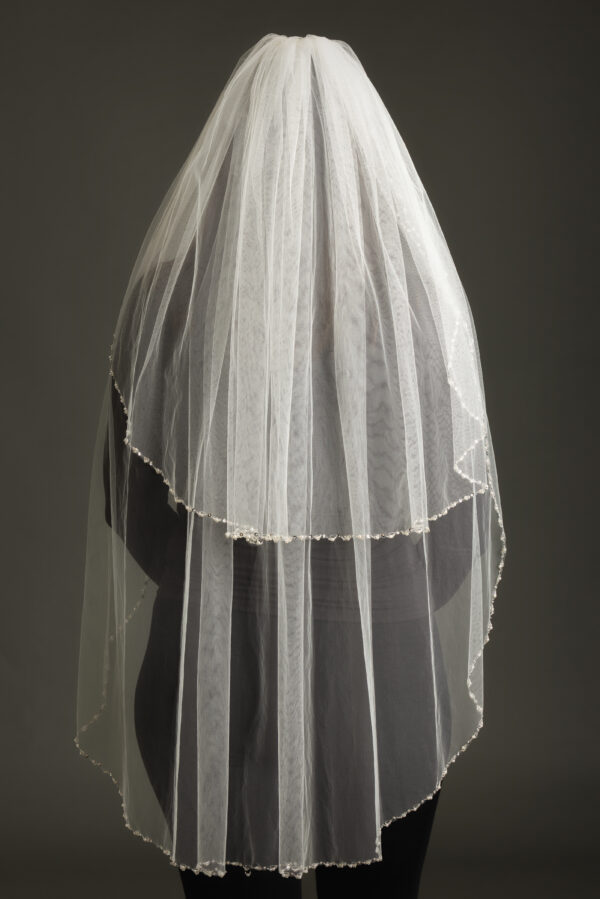 Two-Tier Bead Crystal Edge Wedding Bridal Veil [2070]